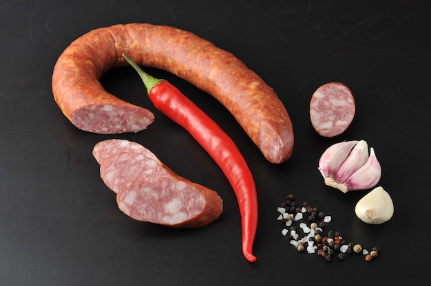 Krakow sausage with red chili pepper and spices
