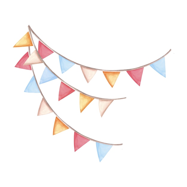 Kralen van vlaggen waterverf sjabloon van feestelijke illustratie voor verjaardag en kinderen feest