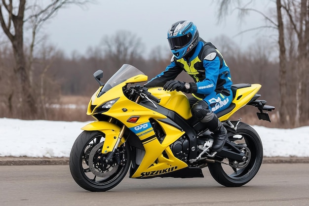 Krasnodar Russia January 2 2023 Biker on Suzuki GSXR600 motorcycle