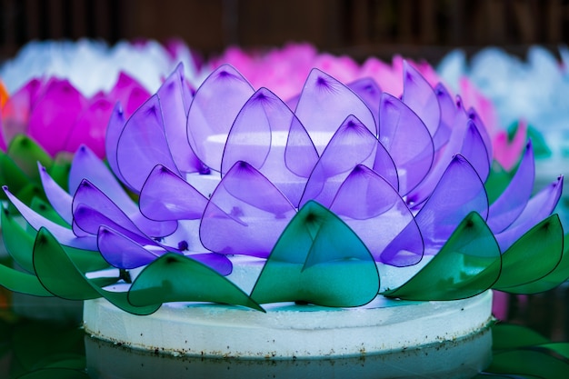 kratong Made of foam is floating on the water for Loy Krathong Festival 