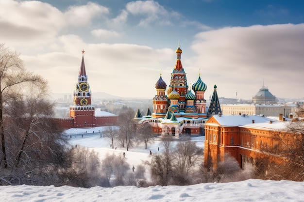 Kremlin in Moscow majestic historical ensemble with snow generative IA