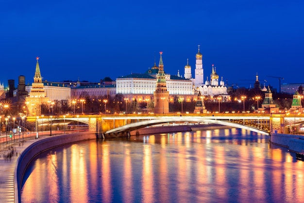 the kremlin palace along with moskva river during twilight time in moscowrussia
