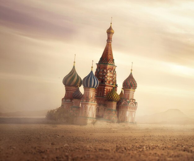 사진 크렘린 러시아는 사막에서 파괴되고 버려졌습니다.