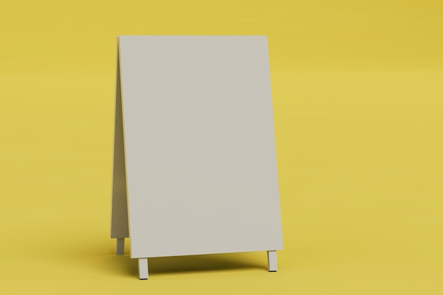 Foto krijtbord voor het schrijven van menu's een schoon wit whiteboard voor tekst op een gele achtergrond 3d render