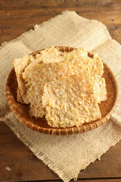 Kripik tempe or traditional tempeh chips Popular Indonesian snack made of fermented soybean