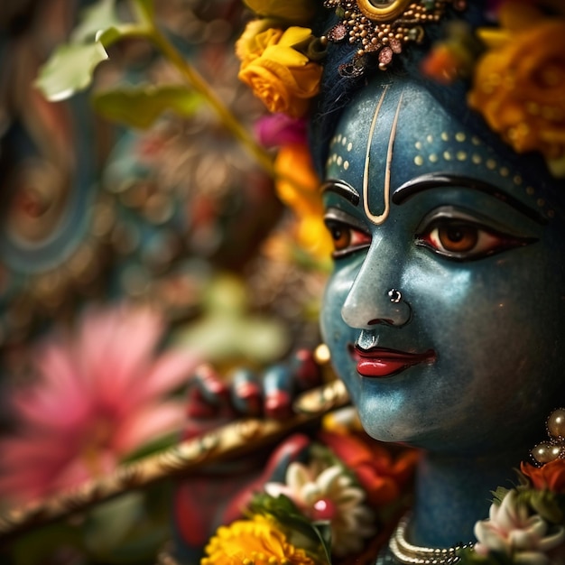 Krishna in Asian style Religious concept with selective focus and copy space