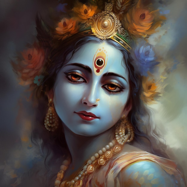 Krishna's Grace A Spiritual Painting of the Supreme Being