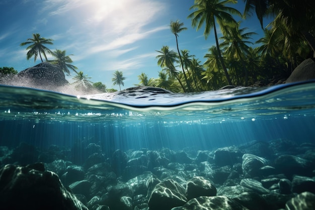 Kristalhelder blauw water van een tropisch paradijs Generatieve AI