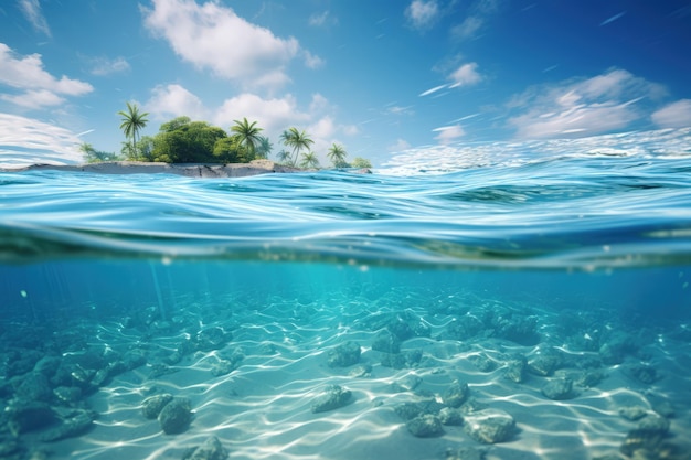 Kristalhelder blauw water van een tropisch paradijs Generatieve AI