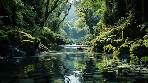 Foto kristalhelder water in een afgelegen bos