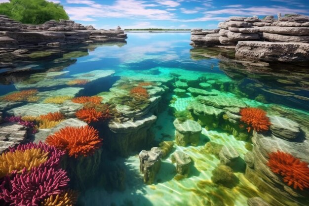 Kristalheldere lagune met kleurrijk koraalrif gecreëerd met generatieve AI