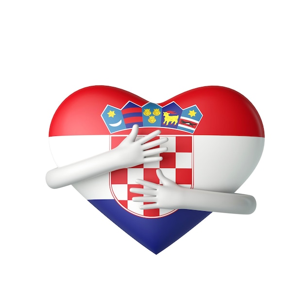 Kroatië vlag hart wordt omhelsd door armen d rendering