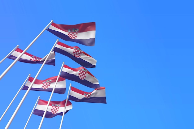 Kroatië vlaggen zwaaien in de wind tegen een blauwe hemel d rendering