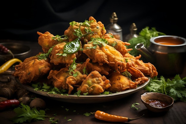 Krokante plantaardige pakoras Indiaas eten foto