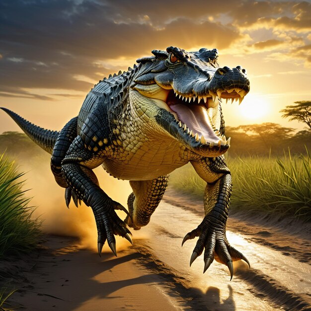 Foto krokodil loopt op de achtergrond spoor woestijn natuur dieren in het wild en sneeuw