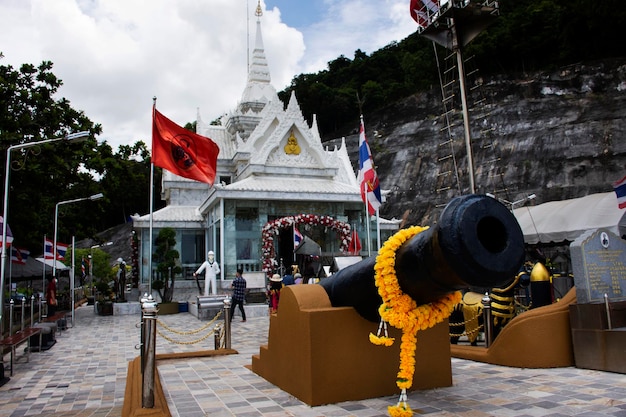 Krom Luang Chumphon Monument or Admiral Prince Abhakara Kiartivongse Shrine for thai people foriegn travelers travel visit respect praying at Sairee Beach on September 6 2021 in Chumphon Thailand