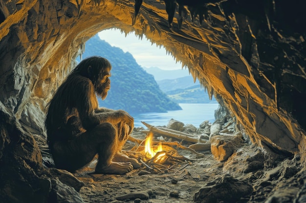Kronieken van het prehistorische leven primitieve mens die zich verdiepen in de mysteries van het vroege menselijke bestaan gereedschappen cultuur en overleving in de oude tijdperken van ons evolutionaire verleden