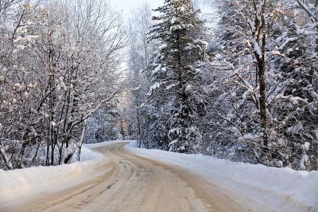 Kronkelende winterweg