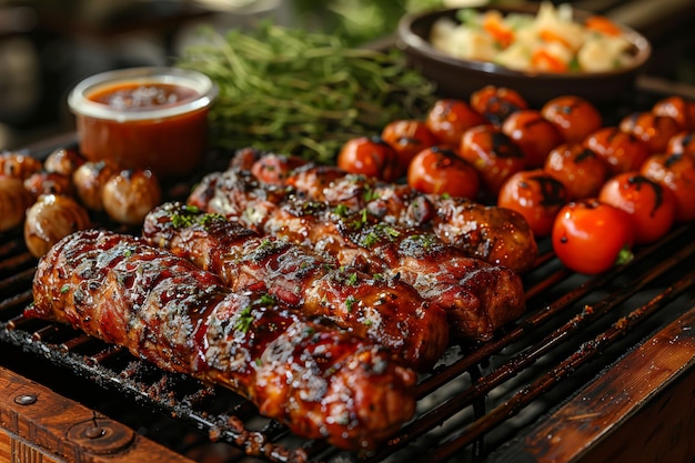 Kruiden en warmte Een bruiloft gemaakt op de barbecue met gegrilde spijkers