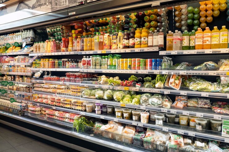 Foto kruidenier met eten in de schappen in boedapest