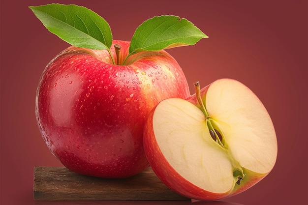 Kruipende en sappige geïsoleerde rode appel op een opvallende achtergrond