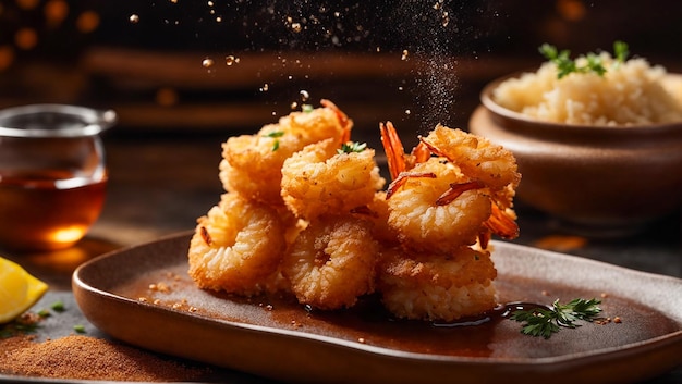 Kruisende garnalen tempura op oude achtergrond