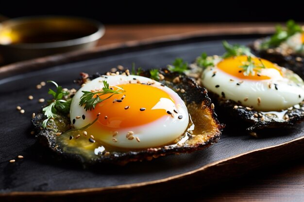 Kruisende gebakken mosselpannenkoek met ei