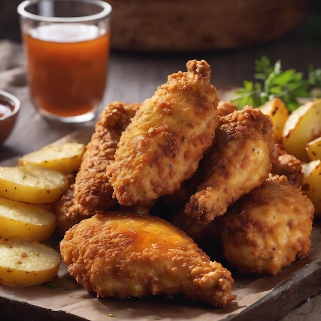 Kruisende kippen snack met saus en aardappelen