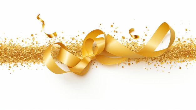 Krullend gouden lint voor kerst- en verjaardagscadeau banner geïsoleerd op witte achtergrond