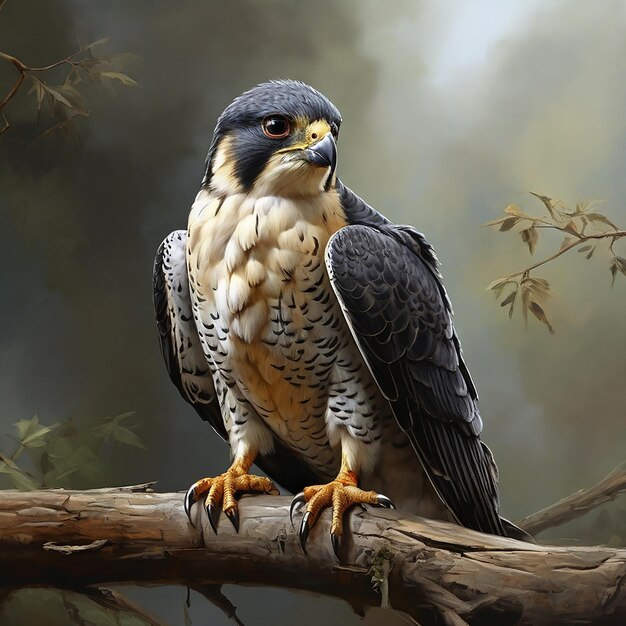 Photo krzysztof boguszewskis photorealistic digital portrait of a peregrine falcon perched ai generated