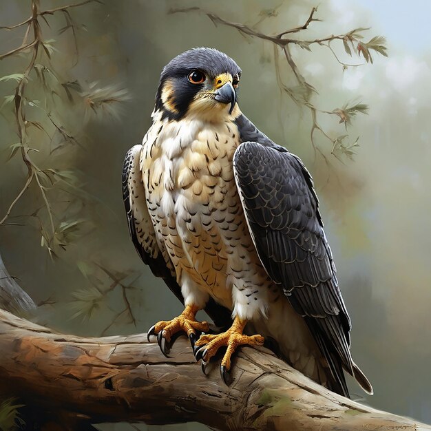 Photo krzysztof boguszewskis photorealistic digital portrait of a peregrine falcon perched ai generated