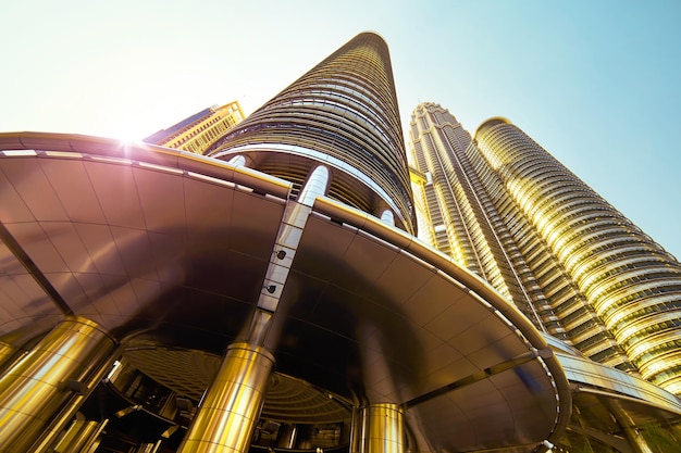 Kuala Lumpur Malaysia October 22 2017 Abstract low angle view of contemporary steel skyscraper Kuala Lumpur Malaysia