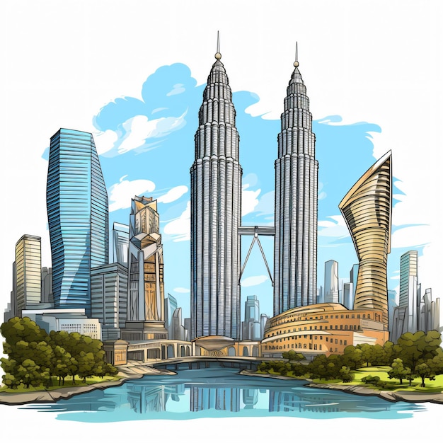 Мультфильм Куала-Лумпур Малайзия Petronas Twin Towers