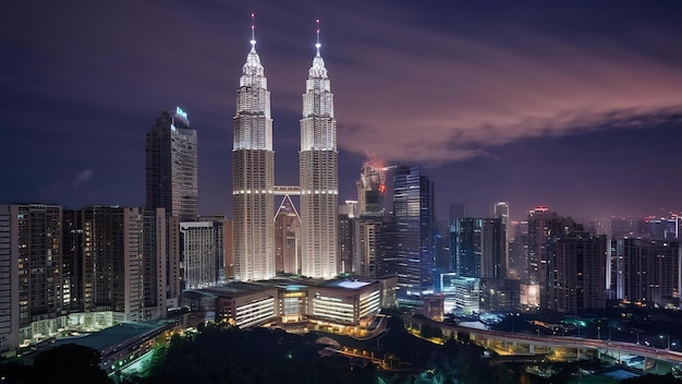 Photo kuala lumpur skyline at night