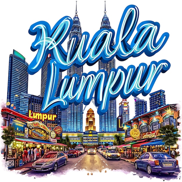 Kuala Lumpur Text With Futuristic and Metallic Typography De Watercolor Lanscape Arts Collection