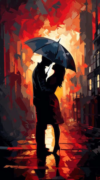 Kubisme houdt van een paar onder de paraplu