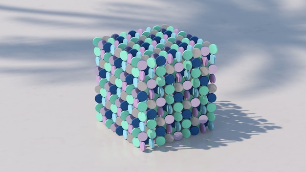 Foto kubus met kleurrijke cirkelvormen. de abstracte 3d illustratie, geeft terug.