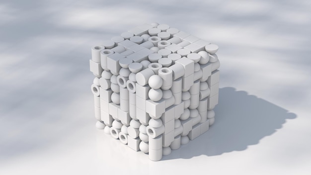 Foto kubus met witte geometrische vormen abstract illustratie 3d rendering