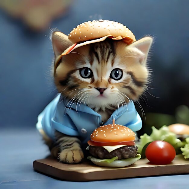 Kucing versi Beby cat makan burger color blue ai