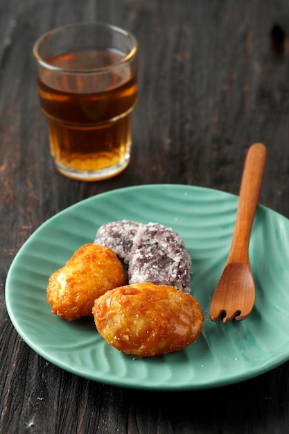 Kue Gemblong Getas Kemplang Indonesian Traditional Snack made from Sticky Rice Coated with Sugar