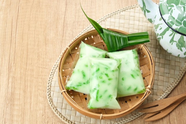 Kue Jentik Manis Indonesian traditional snack made from hunkwe flour sago pearl and coconut milk