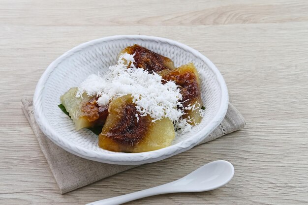 Kue Jongkong Singkong a traditional Indonesian snack made from cassava grated coconut palm sugar