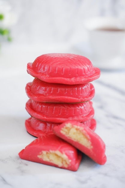 Kue ku kue tok or red turtle cake traditional cake in an indonesia