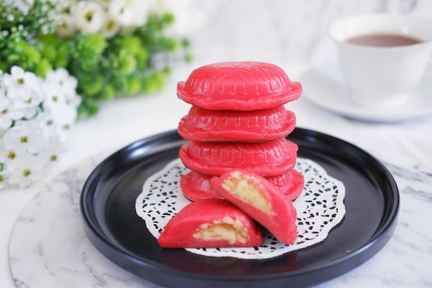 Kue ku kue tok or red turtle cake traditional cake in an indonesia