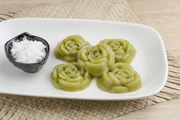 Kue Lumpang Pandan Kue Ijo Indonesian traditional food with springy texture made from sago flour