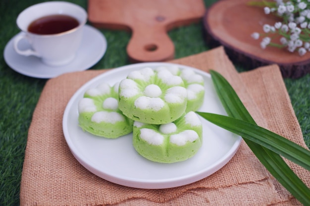 Kue Putu Ayu a traditional Indonesian snack made from rice flour pandan leaves grated coconut the