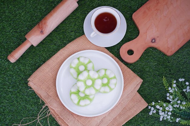 Kue Putu Ayu a traditional Indonesian snack made from rice flour pandan leaves grated coconut the