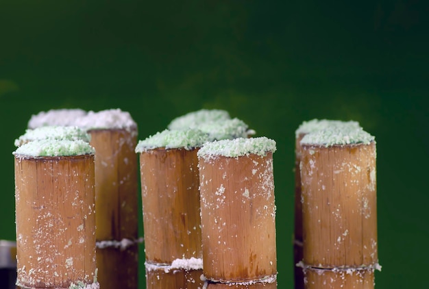 Kue Putu Indonesian traditional street food made with bamboo container