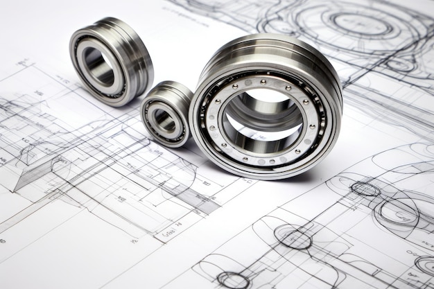 Kugellagers op witte technische tekening