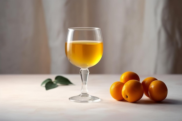 Kumquat liqueur with kumquat on light background Greek kumquat tincture